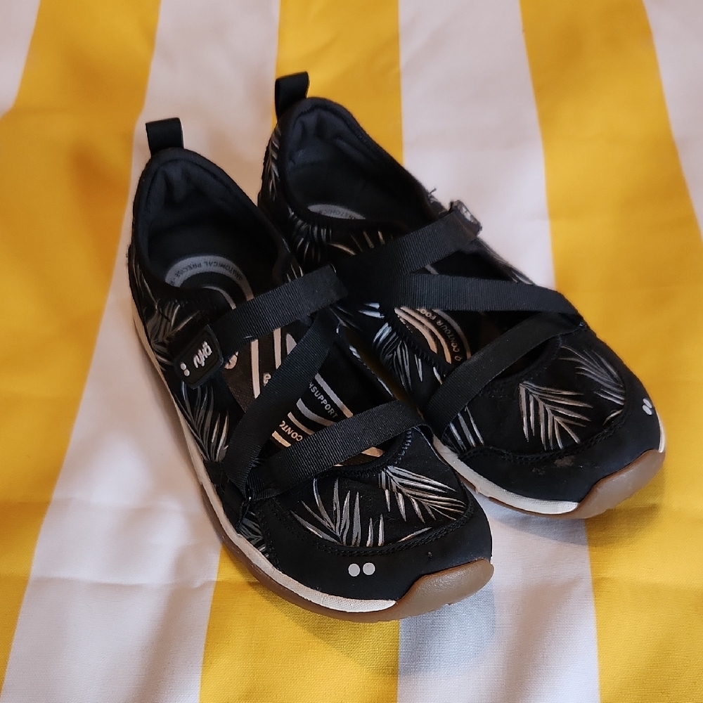 Ryka Black Palm-Print Slip-On Sneakers
